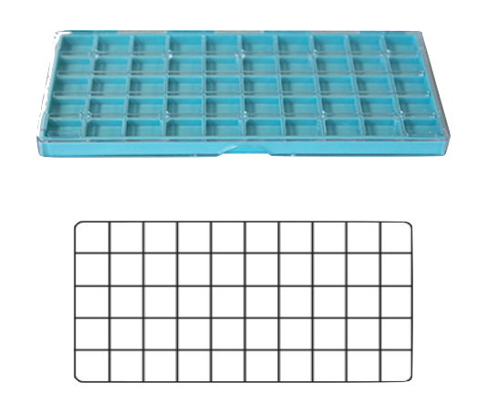 Box with 50 compartments
