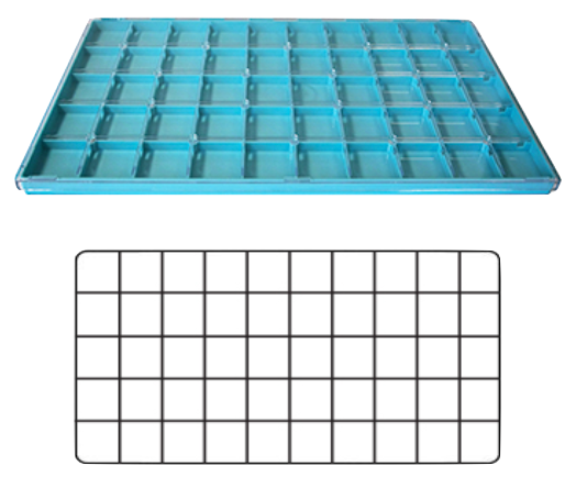 Box with 50 compartments